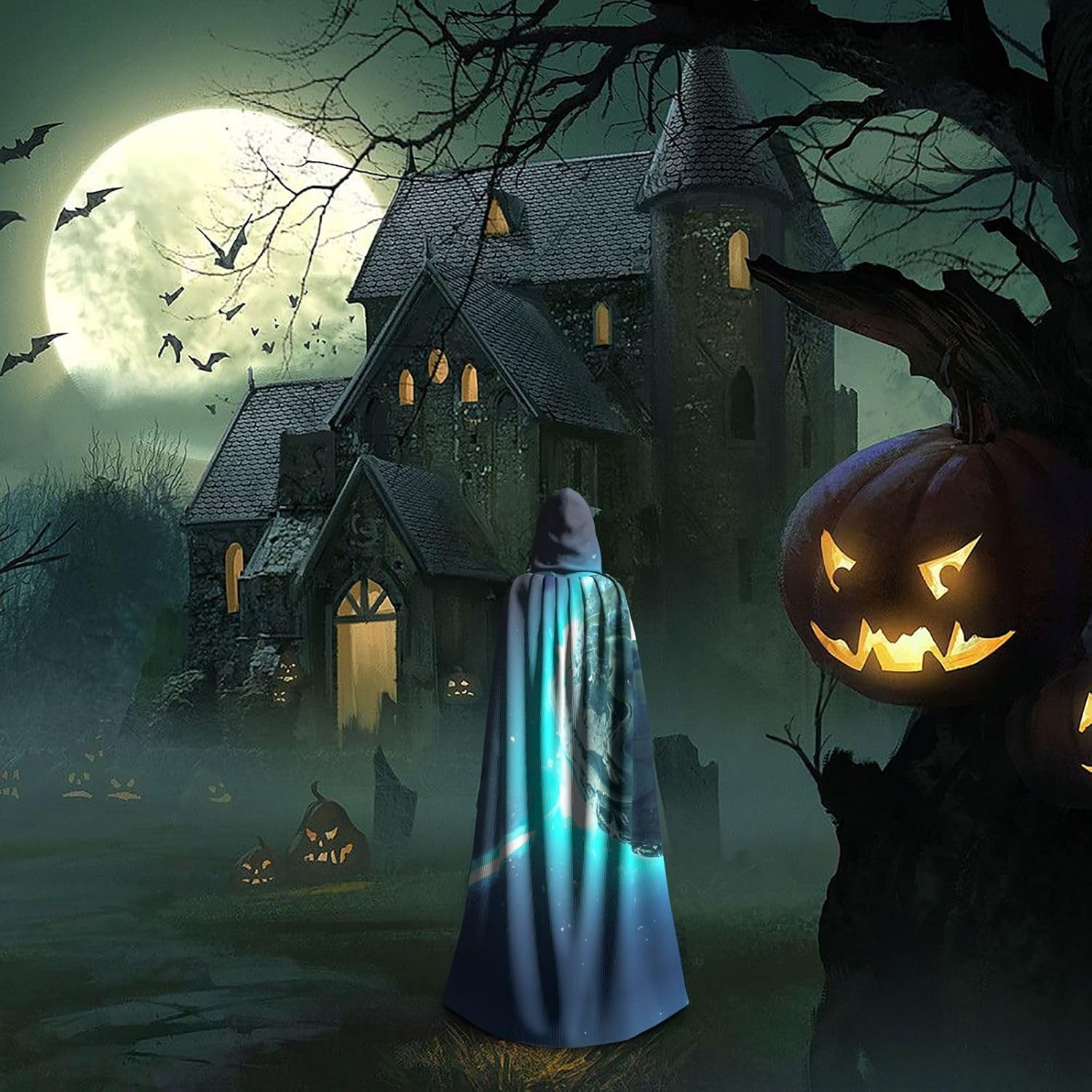 SSIMOO Cute Planet Enchanting Adult Hooded Cape for Halloween and Party Costumes-Fashionable Women's Robes,Capes