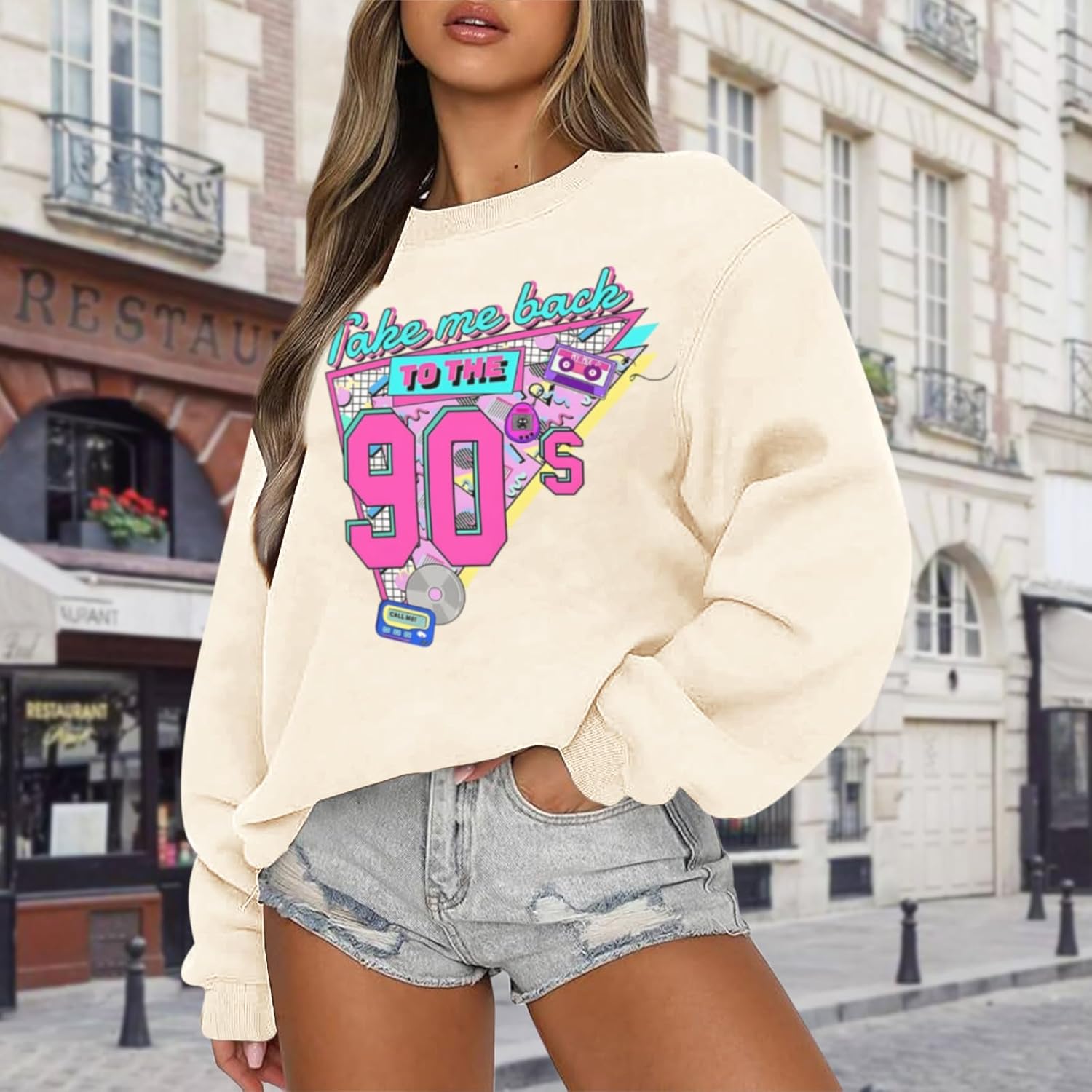 Women Oversized Graphic Sweatshirt 90s Outfit Long Sleeve Shirt 90's Vintage Pullover Tops Birthday Party Gift - Image 2