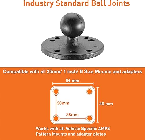 Miniatura 2 de iBOLT Base de taladro redonda personalizada de la industria estándar de metal AMPS - Con nuestro resistente soporte de bola de doble zócalo de 0.984