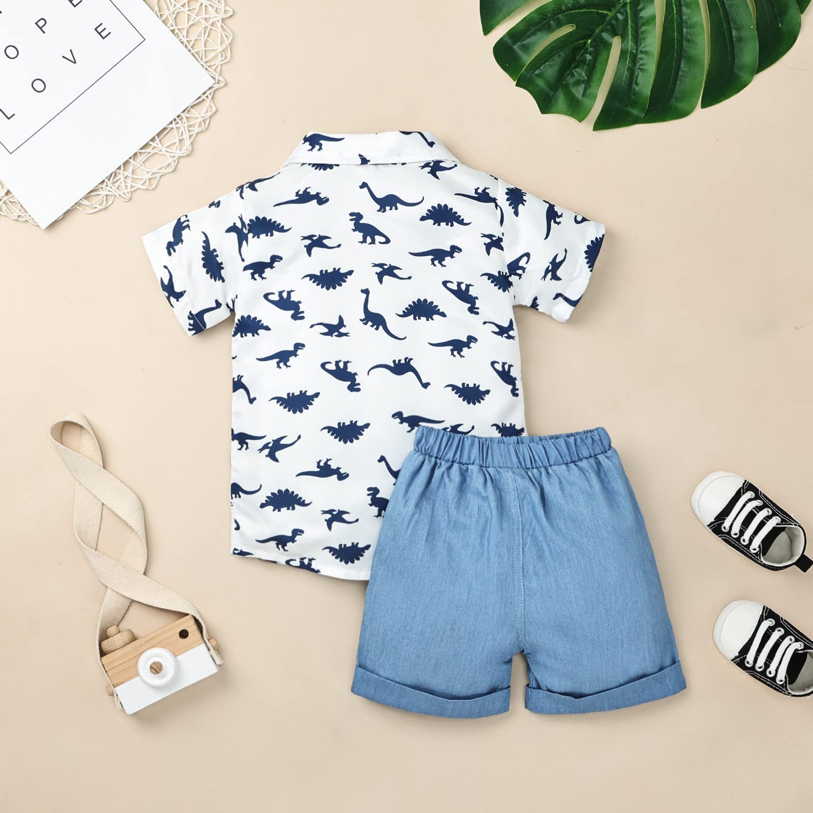 Conjunto de ropa de verano para bebé y niño, conjunto de camiseta de manga corta con dinosaurios + pantalones cortos, conjunto de 12 meses-4T