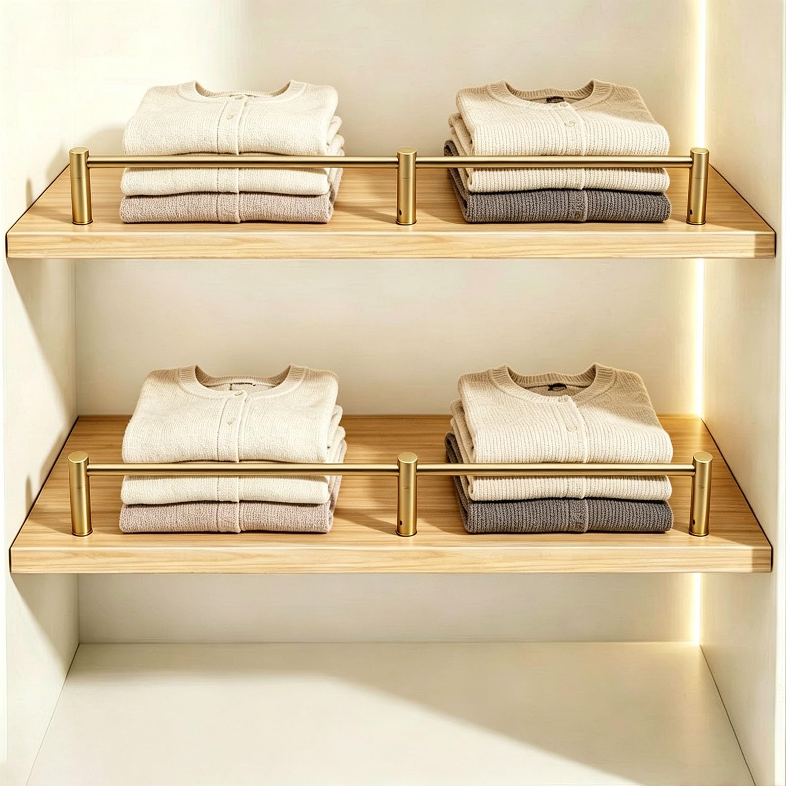 Set of 2 Guard Railing for Wood Shelves, 6 mm Diameter Brass Guardrail Bar for Wardrobe, Anti-Fall Decorative Shelf Guard Rail Set for Gallery(57in/145cm)
