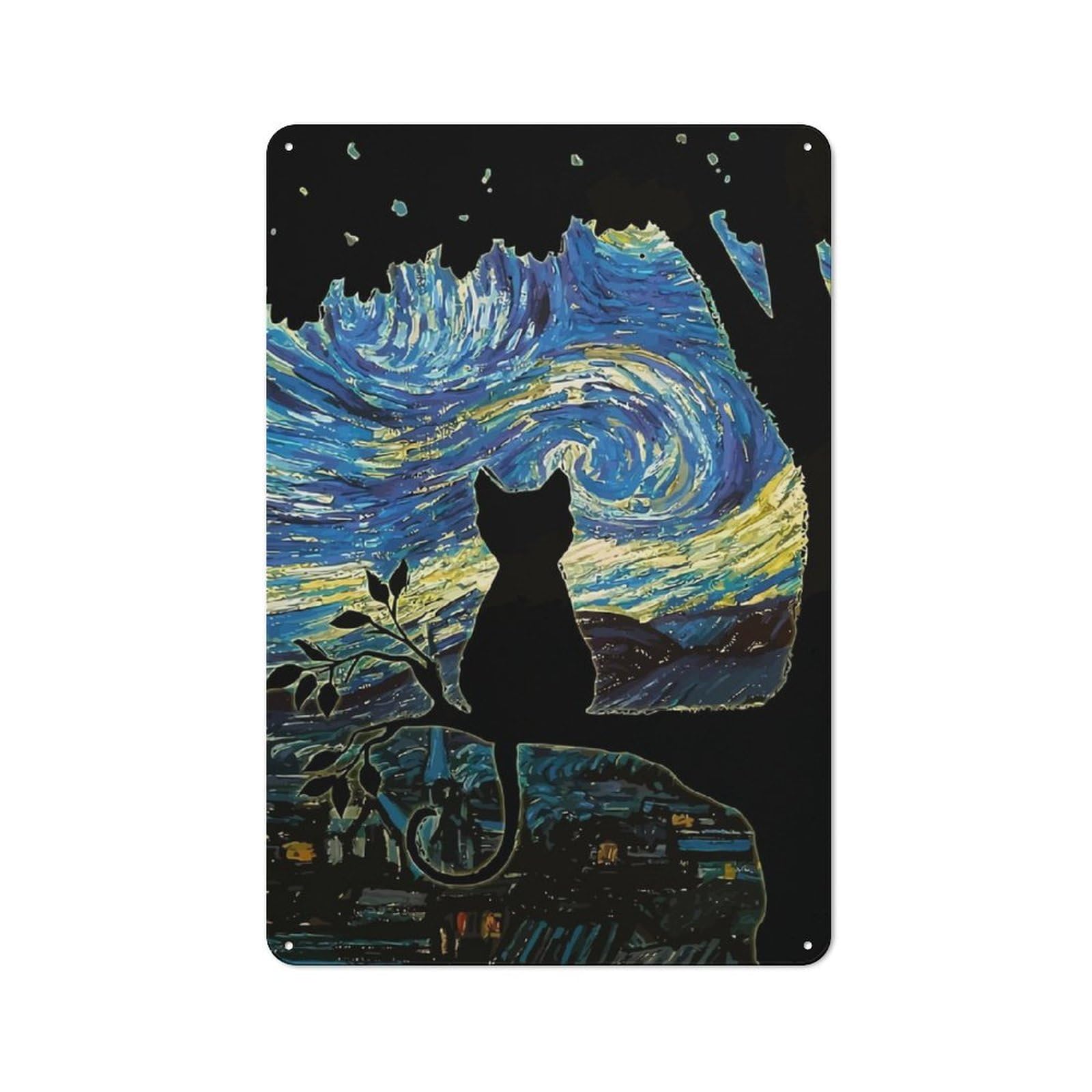 Junmoney Black Cat 30X20cm Rustic Metal Sign With For Guest Room Or Hallway, For Vintage Wall Decor Fans, For Metal Sign Collectors