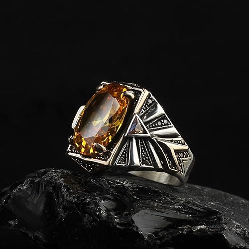 Miniatura 4 de Handmade Silver Men's Ring with Triangle Citrine Gem Stone, Futuristic Statement Ring gifts for men handmade rings valentines day gifts for him