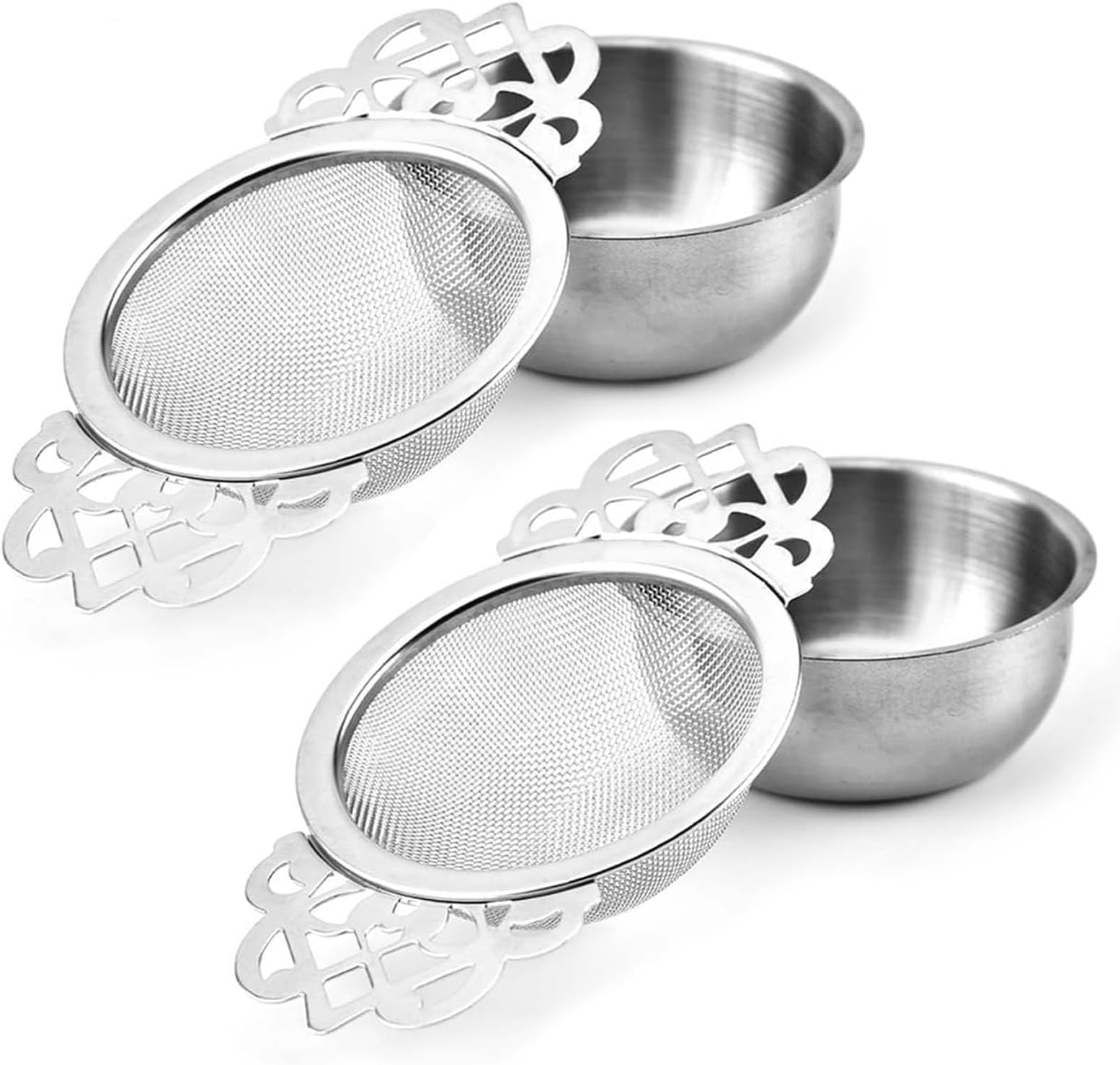 SULIVES 2-Pack Tea Strainers, Stainless Steel Fine Mesh with Drip Bowls - Loose Leaf Tea Filter