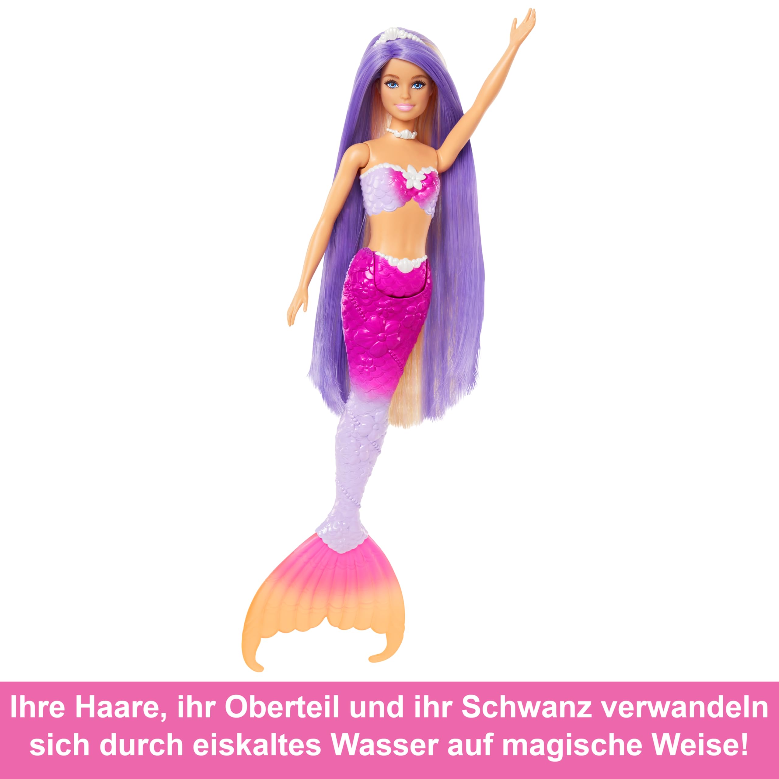 BARBIE Meerjungfrau-Puppe - Inspiriert von der Fernsehserie "Barbie Ein verborgener Zauber", mit Farbwechseleffekt und Zubehör, 19 cm lange pinke Haare zum Stylen, für Kinder ab 3 Jahren, HRP97