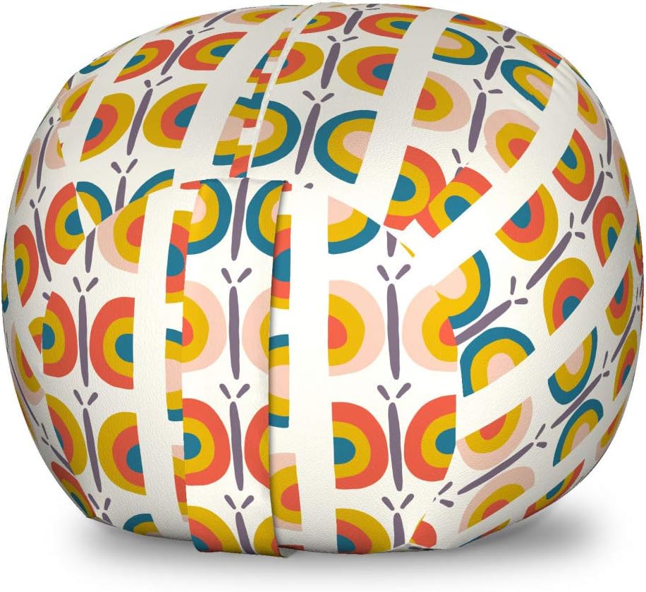 Ambesonne Butterfly Storage Toy Bag Chair, Retro Insect Circular Wings Imagination Cartoon Abstract Design Print, Stuffed Animal Organizer Washable Bag, Small Size, White and Multicolor