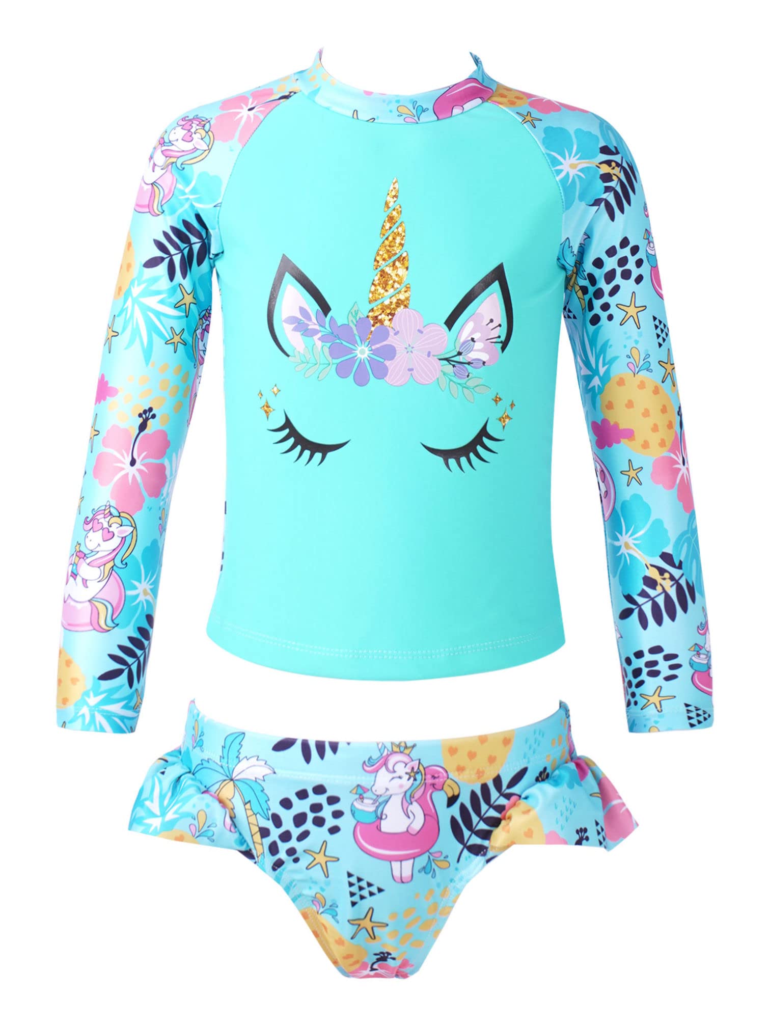 MSemis Bañador Unicoenios de Natacion para Niña Traje de Baño Niña Manga Larga Tankini Proteccion Solar de Surf Bikini Ropa de Baño Swimsuit