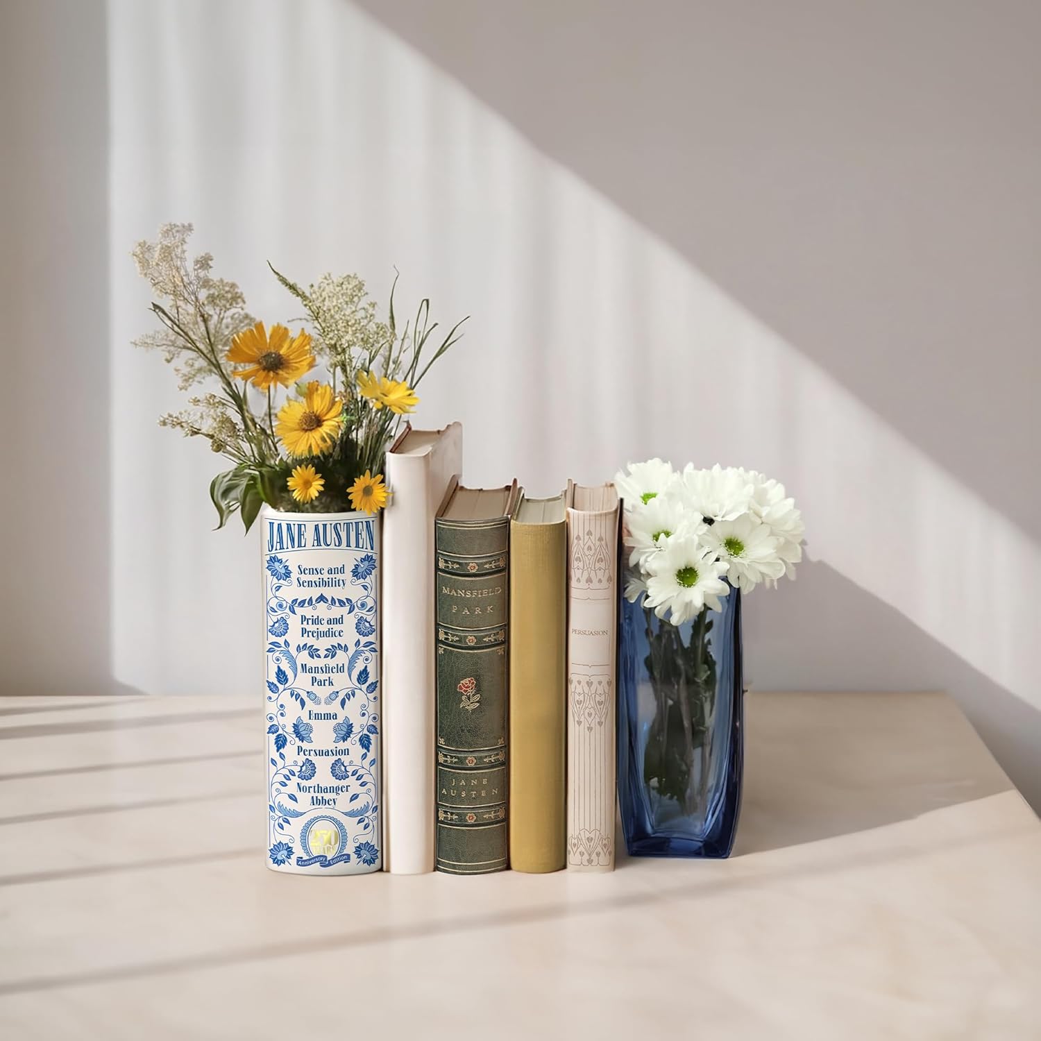 H&H + 6 in 1 + Jane Austen Book Vase for Flowers + Bookmark + Emma, Mansfield Park, Sense and Sensibility, Northanger Abby, Persuasion, Pride and Prejudice Merch + 2025 Jane Austen Anniversary Edition