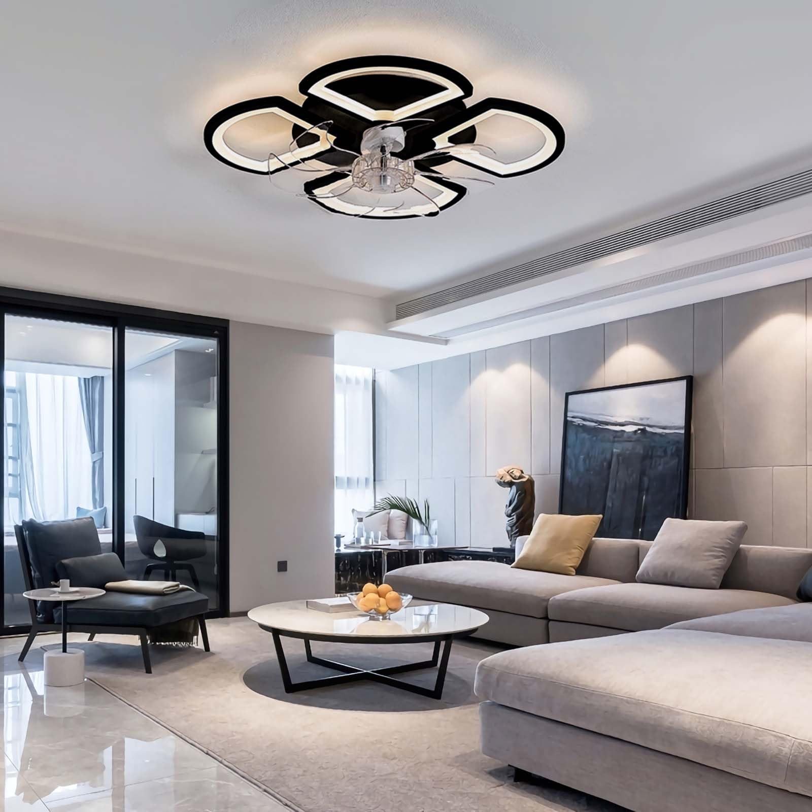 ALABX 50CM Ceiling Fans With Lights, LED Dimmable Low Profile Ceiling