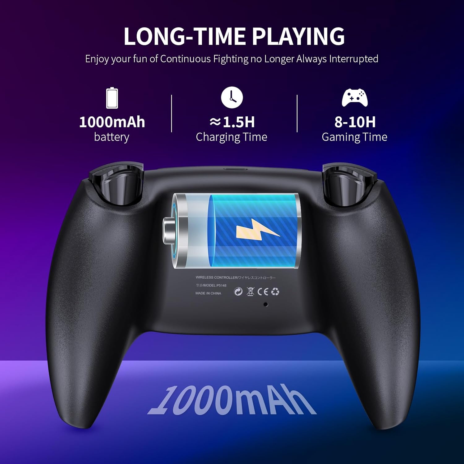 JDDWIN LED Wireless Gaming Controller for PS5/PC/Android/IOS/MAC/Steam Deck,Hall Effect Joystick, Bluetooth, 3.5mm Audio Jack, Dual Vibration, 6-Axis Motion Contro Gamepad with Speaker (Black) - Image 6