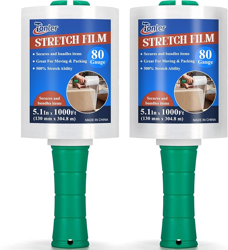 Mini Clear Stretch Wrap Film 5.1" x 1000ft 2 Pack 80 Gauge Heavy Duty | Industrial grade self-adhering wrap for moving, packaging and pallet bundling, tear resistant easy to operate