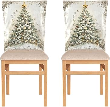 Christmas Trees Shining Stars Chair Covers for Dining Room Set of 2 Washable Stretch Chair Slipcovers Removable Seat Back Covers Protector for Banquet Home Kitchen Hotel Party Wedding