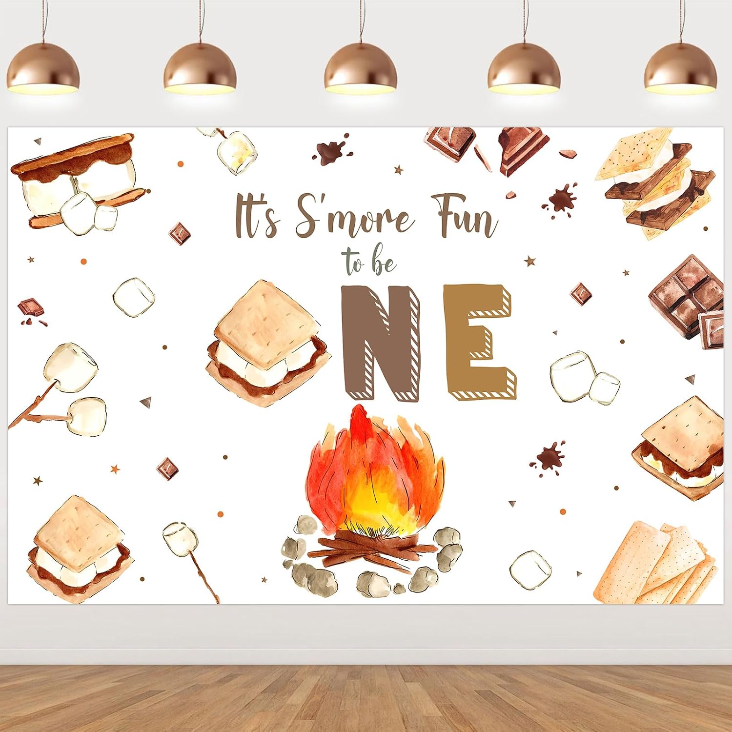 Jollyboom S'mores Birthday Party Decorations, It's More Fun to Be One Backdrop Banner Photography Background for Boys Girls Camping Campfire 1st Birthday Party