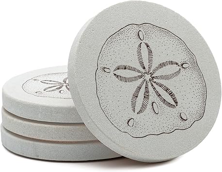 Thirstystone Sand Dollar 4 Pack Round Natural Sandstone Coasters with Protective Cork Backing Manufactured in The USA