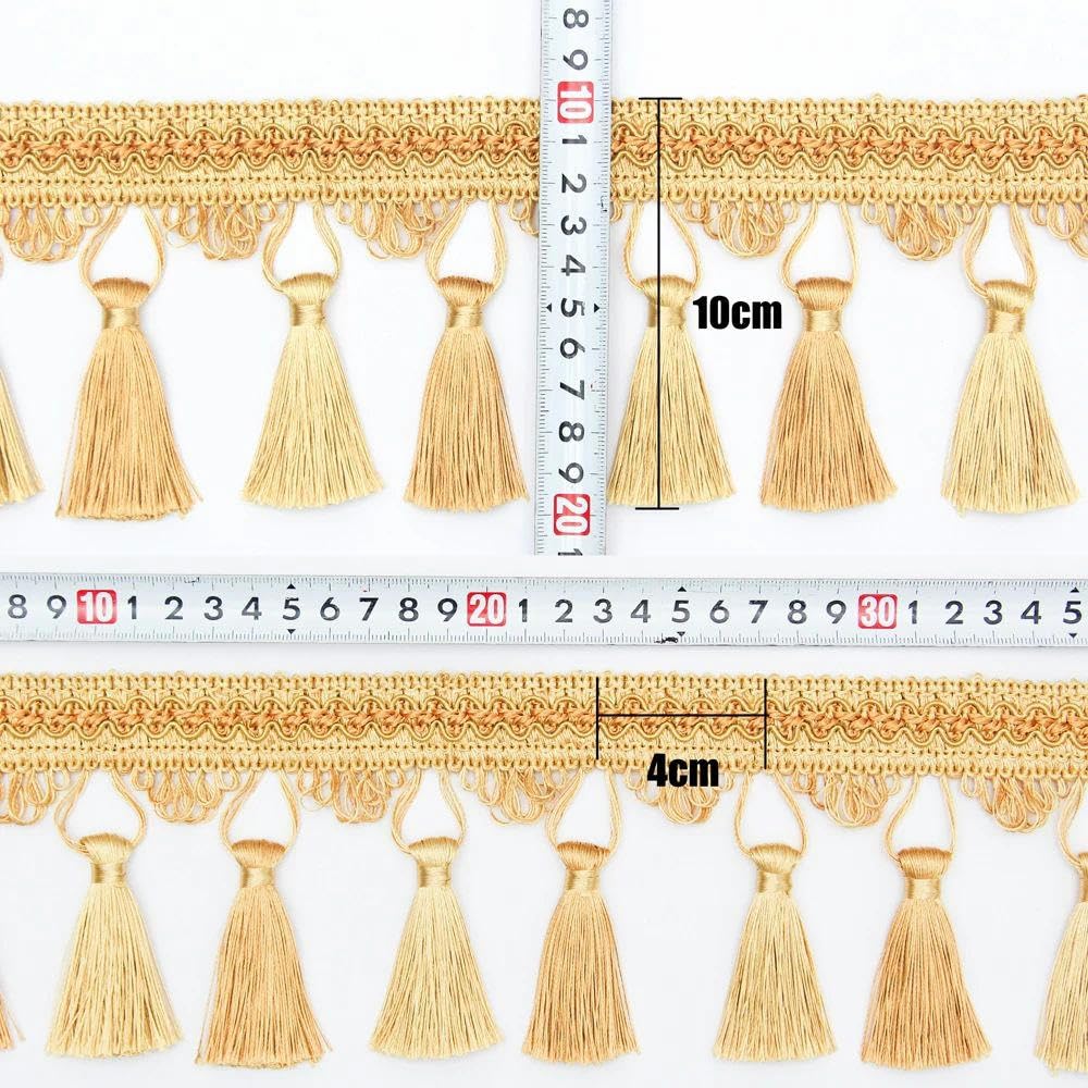 Lange goldene Quaste zum Nähen, Fransenspitze für Wohnaccessoires, Besatz, Vorhangfaden, dekorativer DIY-Stoff, Gurtband, Quaste, Baumwollfransen, 3 m, Rot