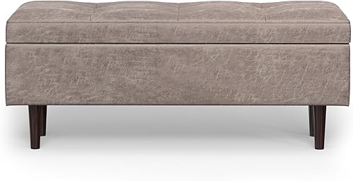 Miniatura 38 de SIMPLIHOME Shay - Otomana rectangular moderna de mediados de siglo de 48 pulgadas de ancho en piel sintética vegana envejecida, color marrón, Sillín