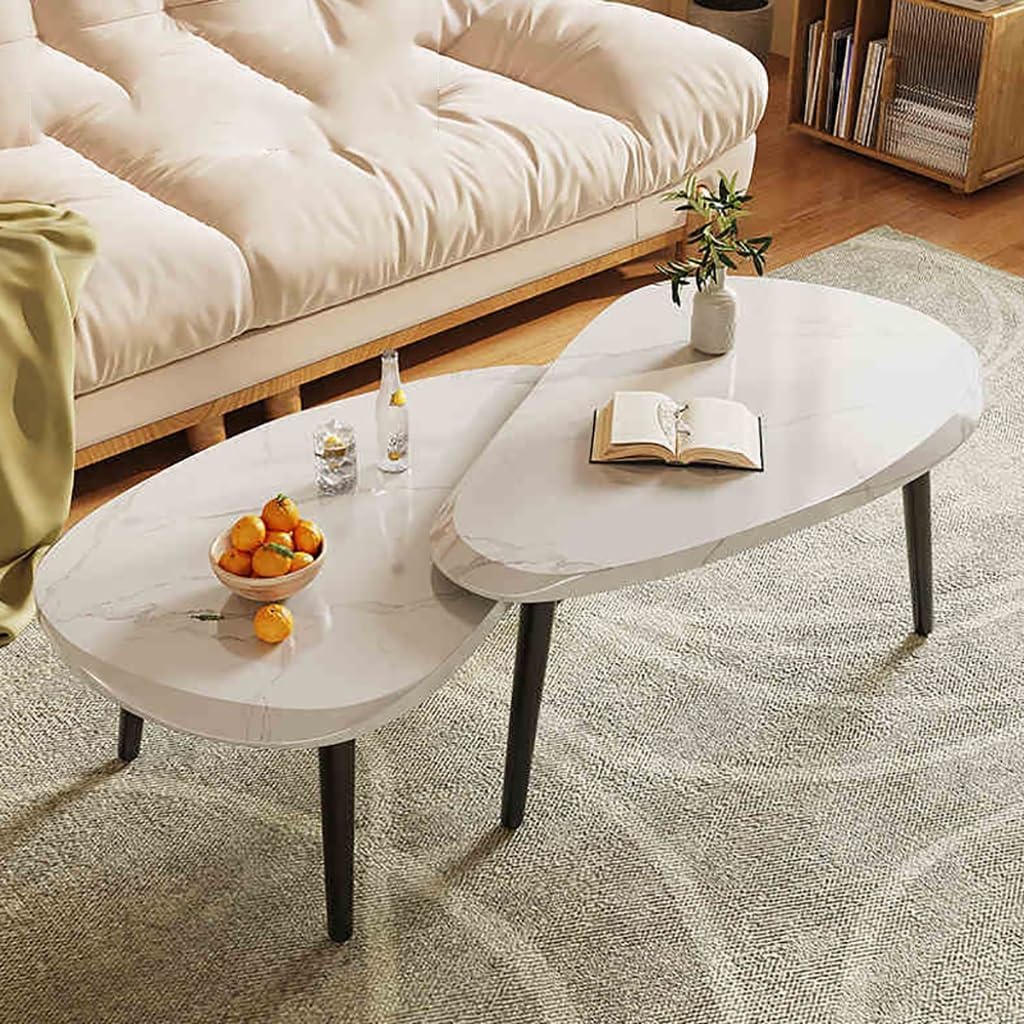 Sofa Side Table Set, Living Room Nesting Coffee Desk，(MDF+Iron Legs) Leisure Tea Table, for Small Apartment Balcony(H)