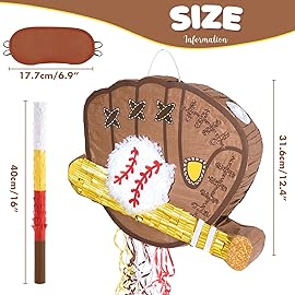 WERNNSAI Baseball Piata - Baseball Piata Bundle with Blindfold and Bat Sports Birthday Party Decorations for Boys Kids Pull String Baseball Gloves Piata Family Games Baseball Party Supplies