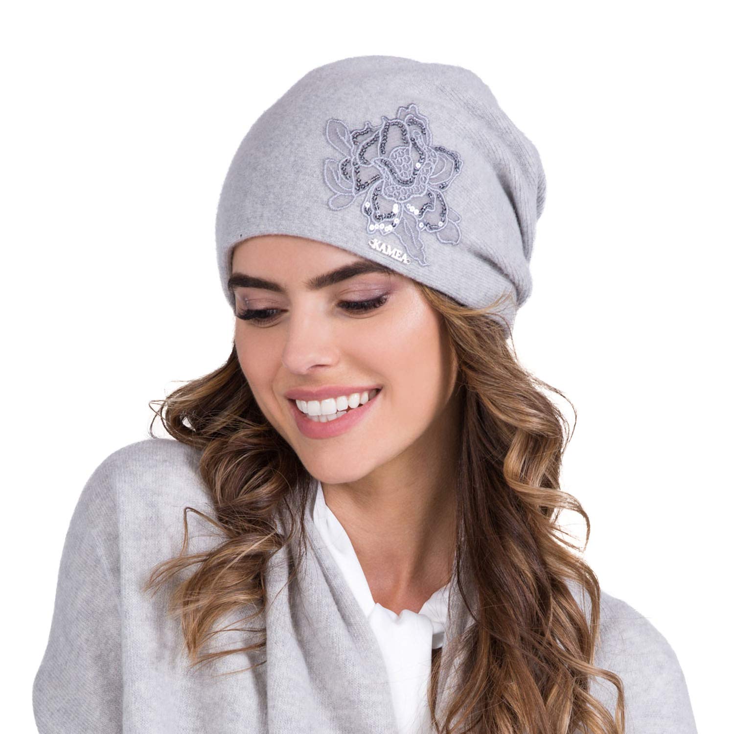 Kamea Dame Beanie Mütze Kopfbedeckung Winter Warm Dick Einfarbig Lajla, Grau,Einheitsgröße