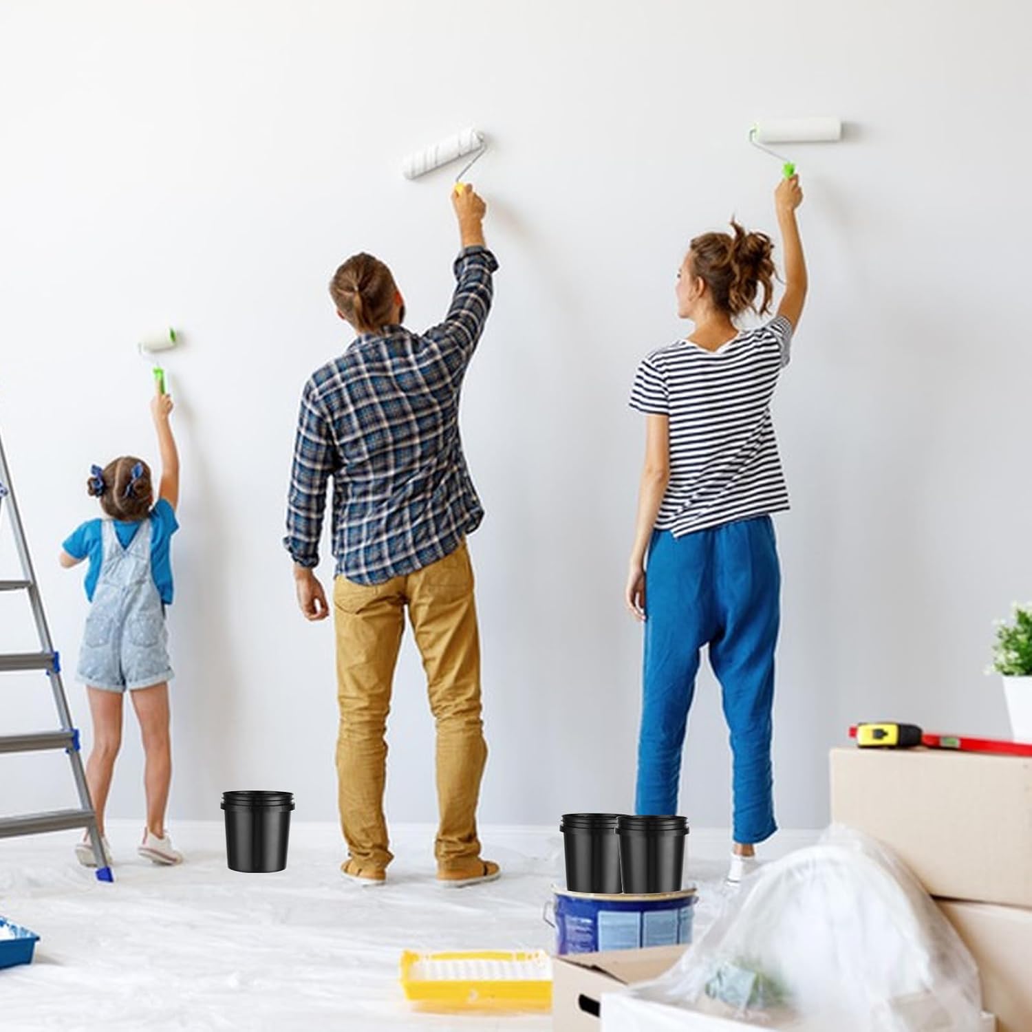 Acrux7 8 Pack 1 Quart Plastic Paint Buckets, Empty Paint Cans with Lids, 1/4 Gallon Paints Storage Containers for Painting, DIY Crafts (Black) - Image 6