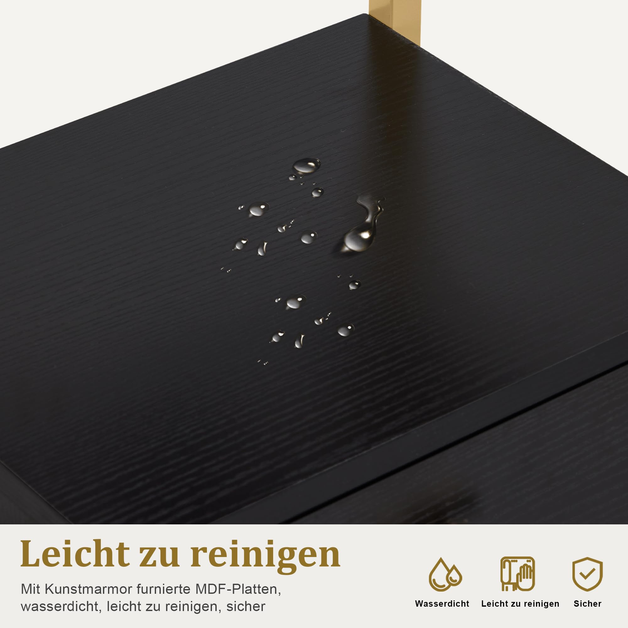 M MCombo Friseurwagen mit Rollen & 3 Schubladen, Rollwagen Servierwagen Schwarz-Gold, Salon Trolley mit 2 Ablagen & 2 Föhnhalter, Moderner Arbeitswagen für Bad Wohnzimmer, 30x40x97cm, 0048