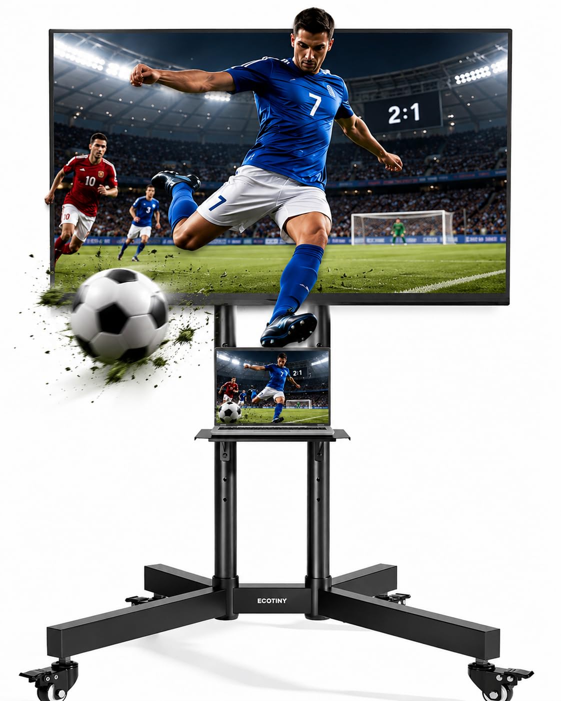 Support TV sur roulettes pour téléviseur de 32 à 85" jusqu'à 70 kg - avec roulettes et Tablette - Hauteur réglable - VESA Maximum 600 x 400 mm