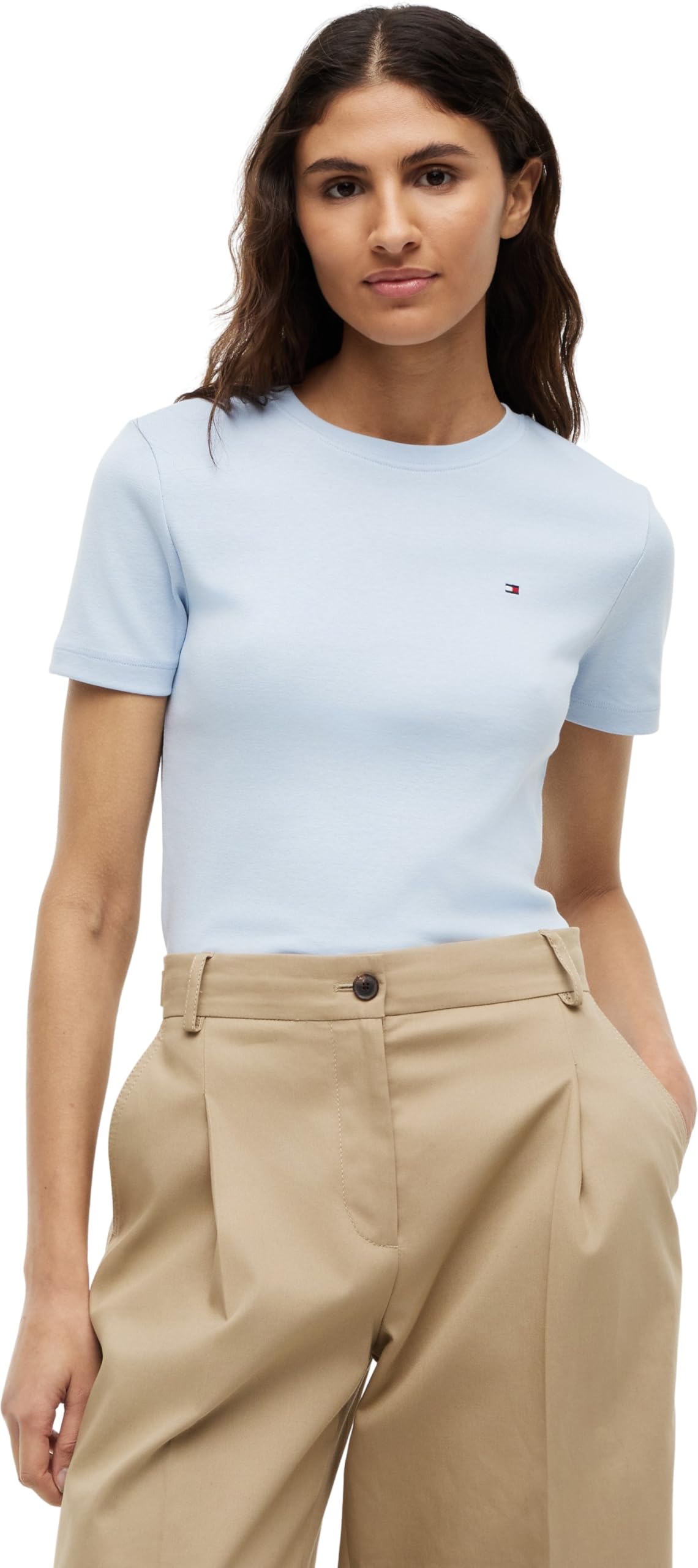 Tommy Hilfiger Damen T-Shirt Kurzarm Slim Cody Rundhalsausschnitt, Blau (Breezy Blue), XL