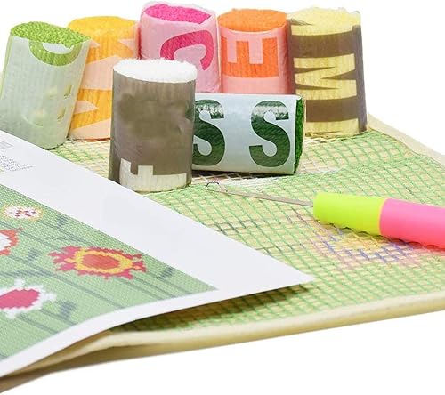 Miniatura 54 de ZFFLYH Kit de alfombras de gancho para manualidades, alfombra de ganchillo sin terminar, alfombra de hilo para niños/adultos con patrón de lienzo