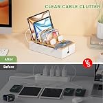 Pezin & Hulin Station de recharge de bambou pour appareils multiples, support de chargeur pour téléphone cellulaire et tablette, organisateur de dispositifs électroniques, 6 USB Câbles (Natural+White (sans chargeur)