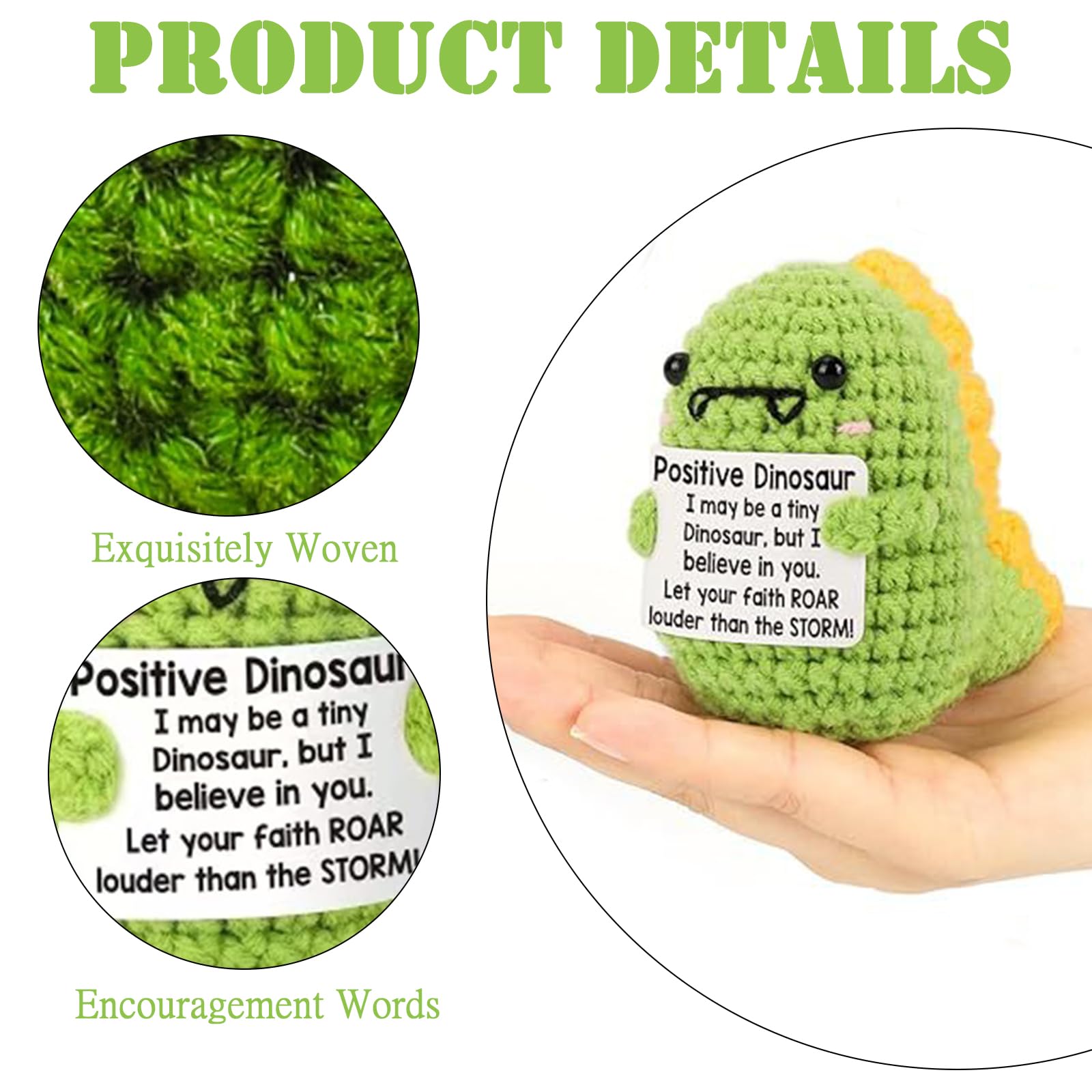 JNGTKL Positive Animals, Woven Dinosaur Emotional Support Gift, Handmade Dinosaur Plush Doll, Positive Crochet Animals, Cheer Up Gifts Women Men, Dinosaur Gifts For Decoration, Pendant - Image 3