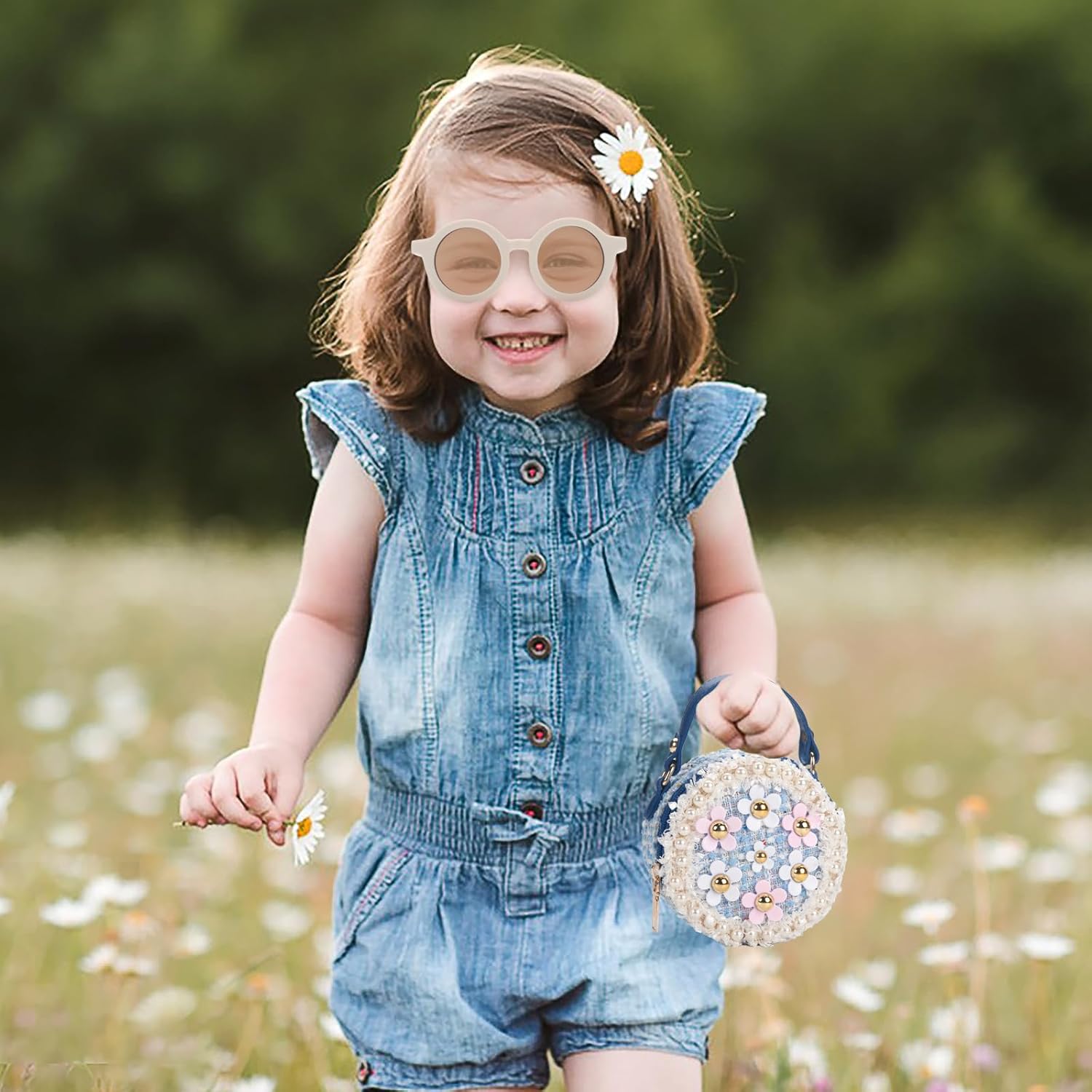 Kids Purse for Girls Age 1-14, Flower Purse for Kids, Blue Toddler Wallet with Round Glasses, Cute Girls Handbag, Toddler Crossbody Bag Gift for Christmas - Image 3