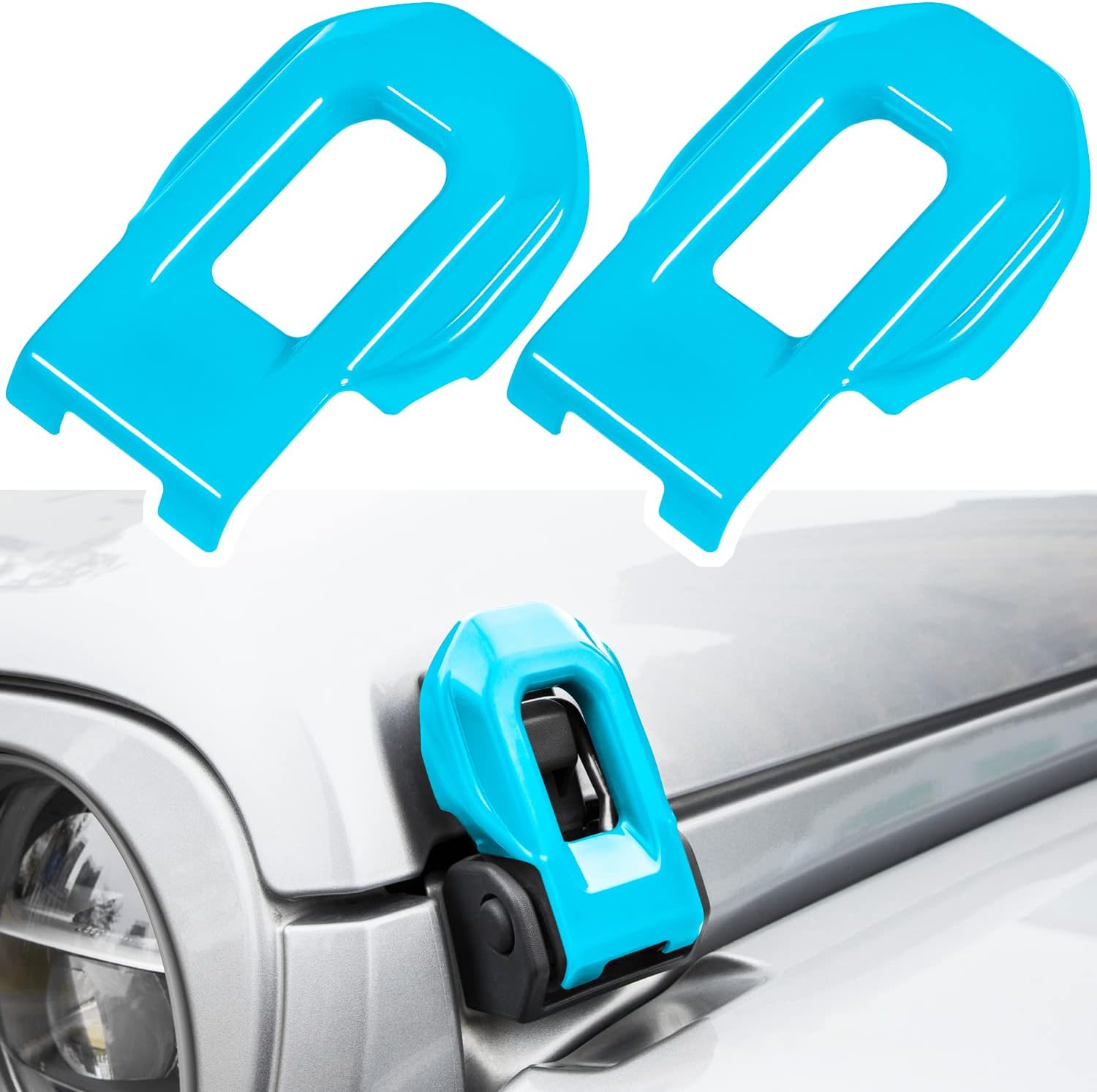 Hood Latch Lock Catch Brackets Cover for 2018-2024 Jeep Wrangler JL JLU Unlimited Sports Freedom Sahara Rubicon Gladiator JT 2-Door & 4-Door Exterior Accessories Decoration (Light Blue 2PCS)