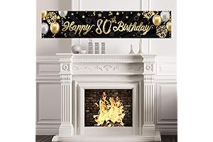 Happy 80th Birthday Banner, Gold Glitter Cheers to 80 Years Banner, Happy...