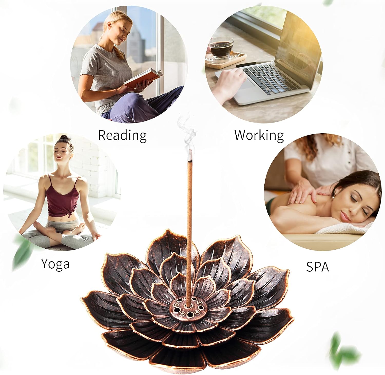 8 Pack Incense Holder Cone Incense Burner Holder with Ash Catcher for Home Office Fragrance Accessories, Brown Color