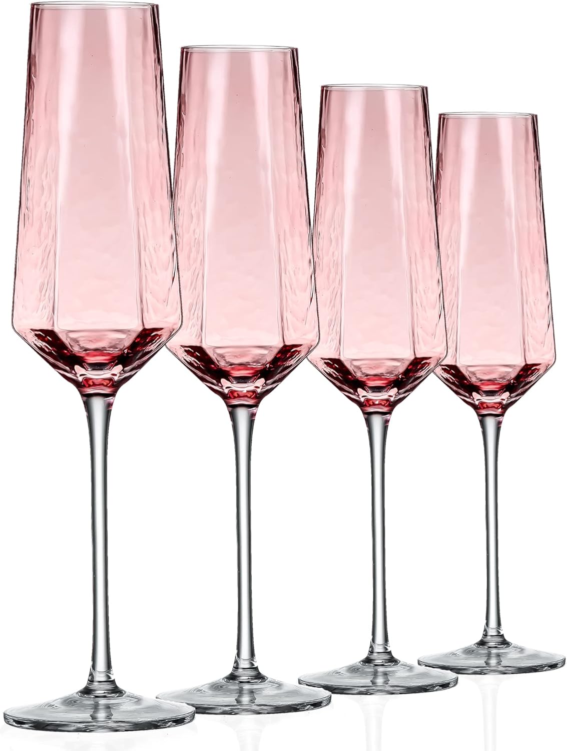 Crystal Champagne Flutes 8Oz Pink Wedding Champagne Glasses Classy Champagne Flutes Elegant Flutes Set of 4 for Wedding Anniversary Christmas (Pink)