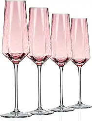 Canais de champanhe de cristal 227 g taças de champanhe rosa para casamento taças de champanhe elegantes conjunto de 4 para casamento aniversário de natal (rosa)