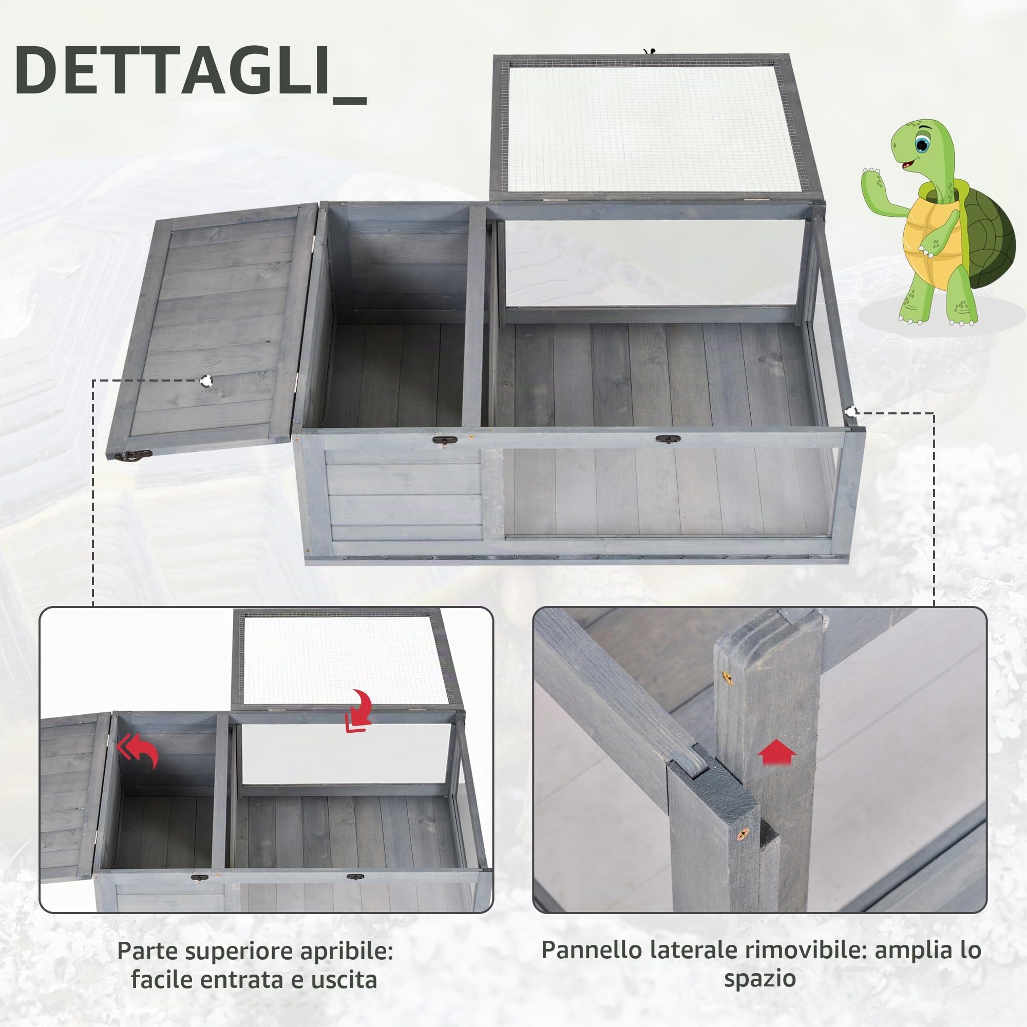 PawHut Terrario Casa per Tartarughe di Terra, 91x60.5x32 cm, Grigio