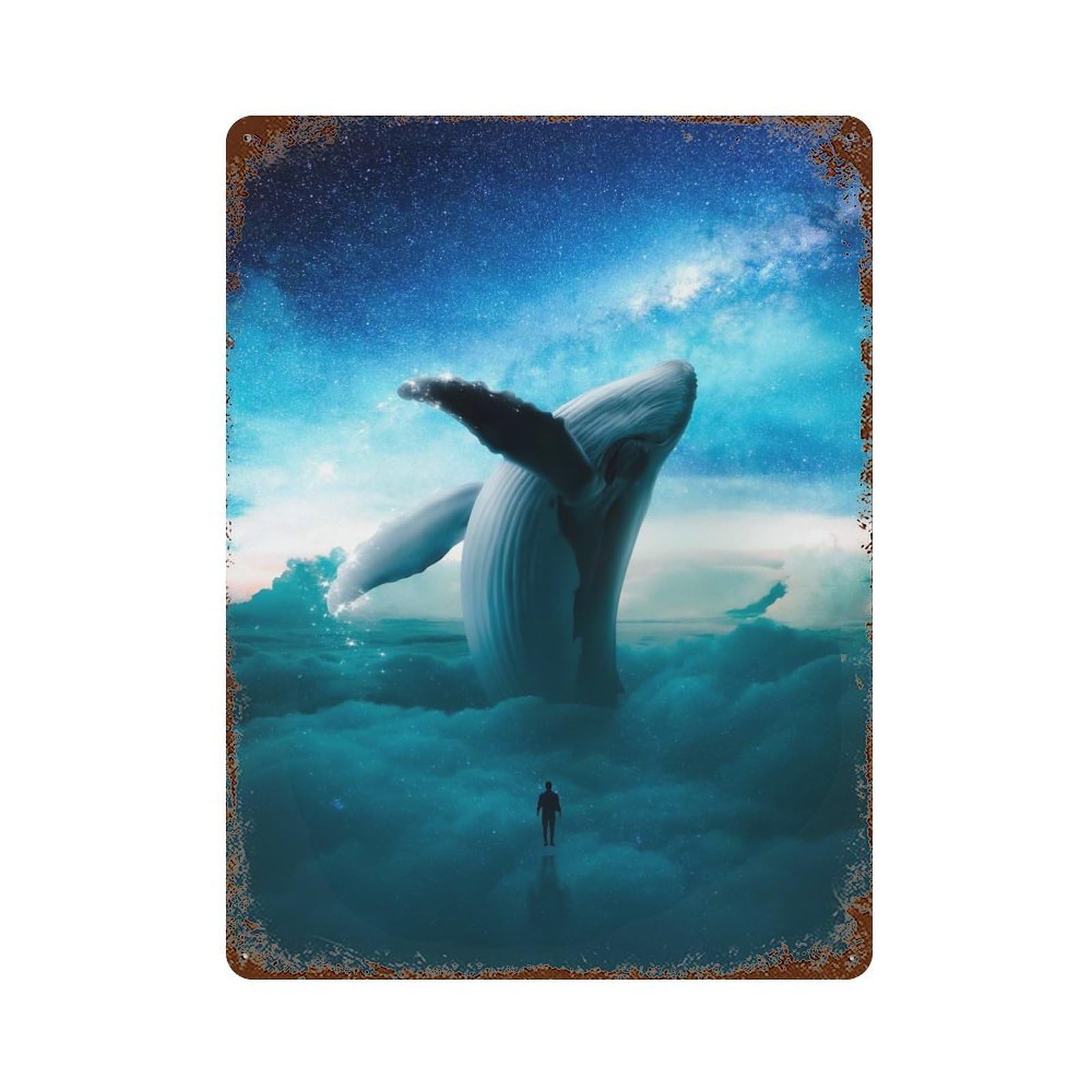 Big Whale Rusty Metal Tin Sign 15.7"x11.8", Farmhouse Wall Decor for Farmhouse, Kitchen And Entryway Decor