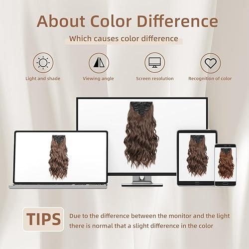 Miniatura 156 de Synthetic Clip in Hair Extensions, 6PCS Natural &Soft Hair& Blends Well Lonng Wavy Hairpieces(20inch,6pcs, Black with Brown Highlights)