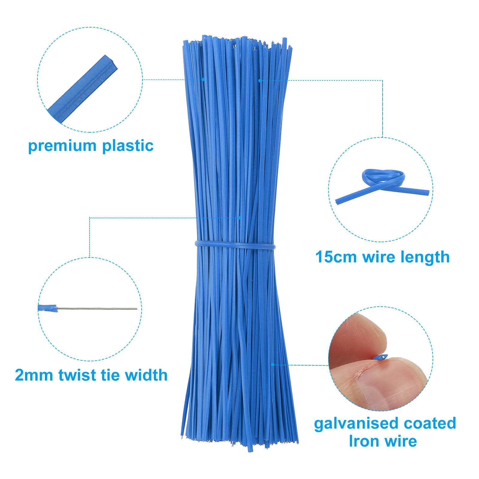 PATIKIL Plastic Twist Ties, 300 Pcs 6 Inch Reusable Cable Ties, 0.08 Inch Wide Bag Coated Ties for Household and Office Use Blue - Image 3