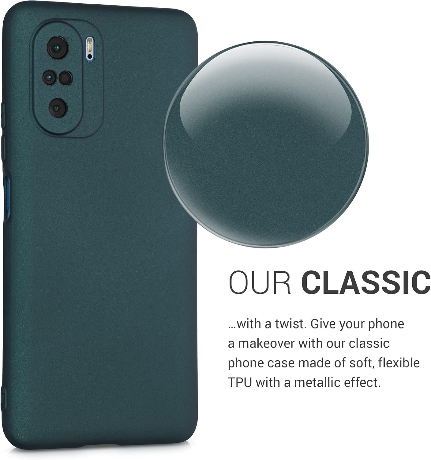 kwmobile Case Compatible with Xiaomi Poco F3 Case - Soft Slim Metallic TPU Silicone Cover - Metallic Teal