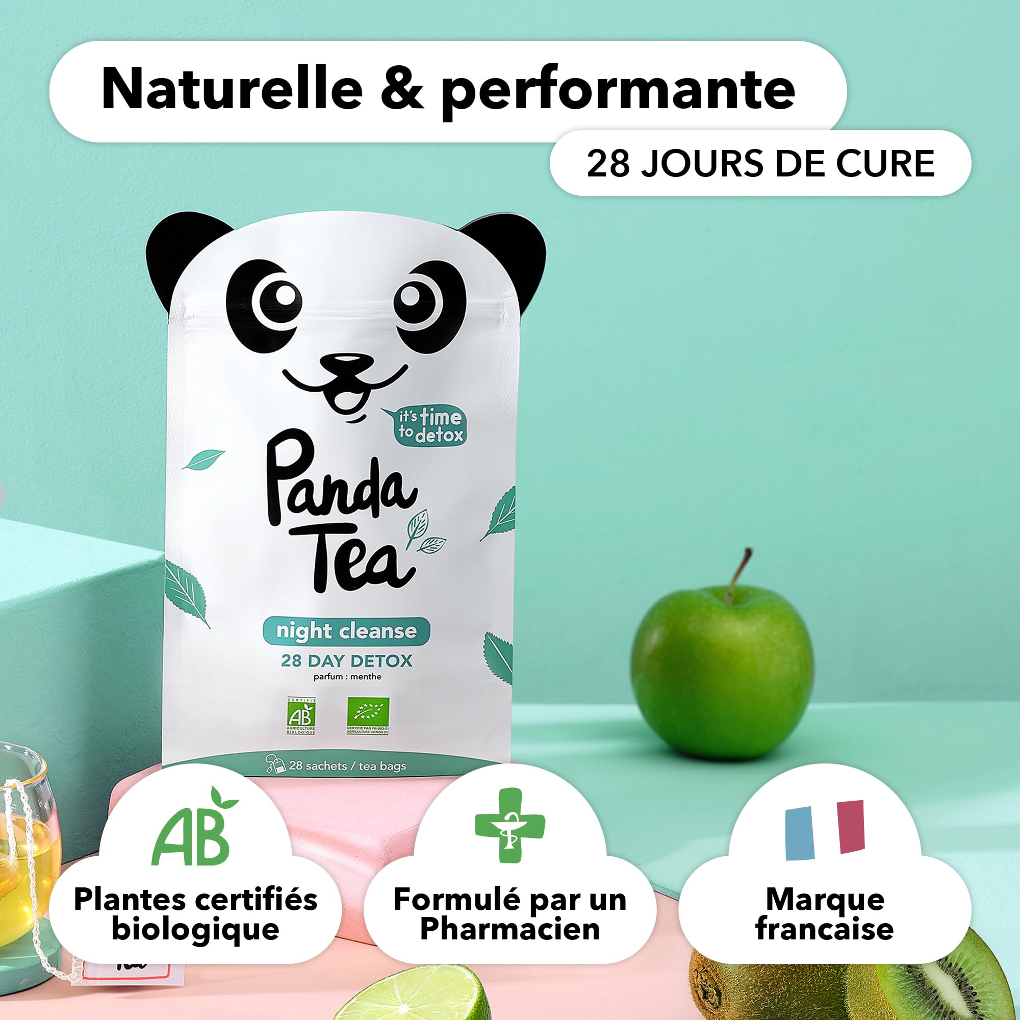 Panda Tea - Night Cleanse - Thé & infusions detox certifié bio - 28 sachets - anti-ballonnements et ventre plat
