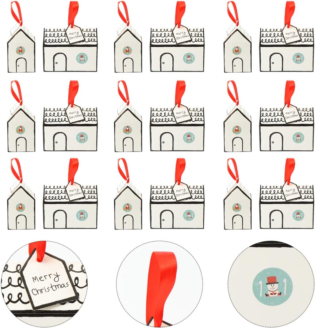 ABOOFAN 24 Sets Christmas Goody Gift Boxes with Rope, Paper Tags and Number Stickers Christmas Party Treat Goody Candy Bags for Xmas New Year Craft Supplies