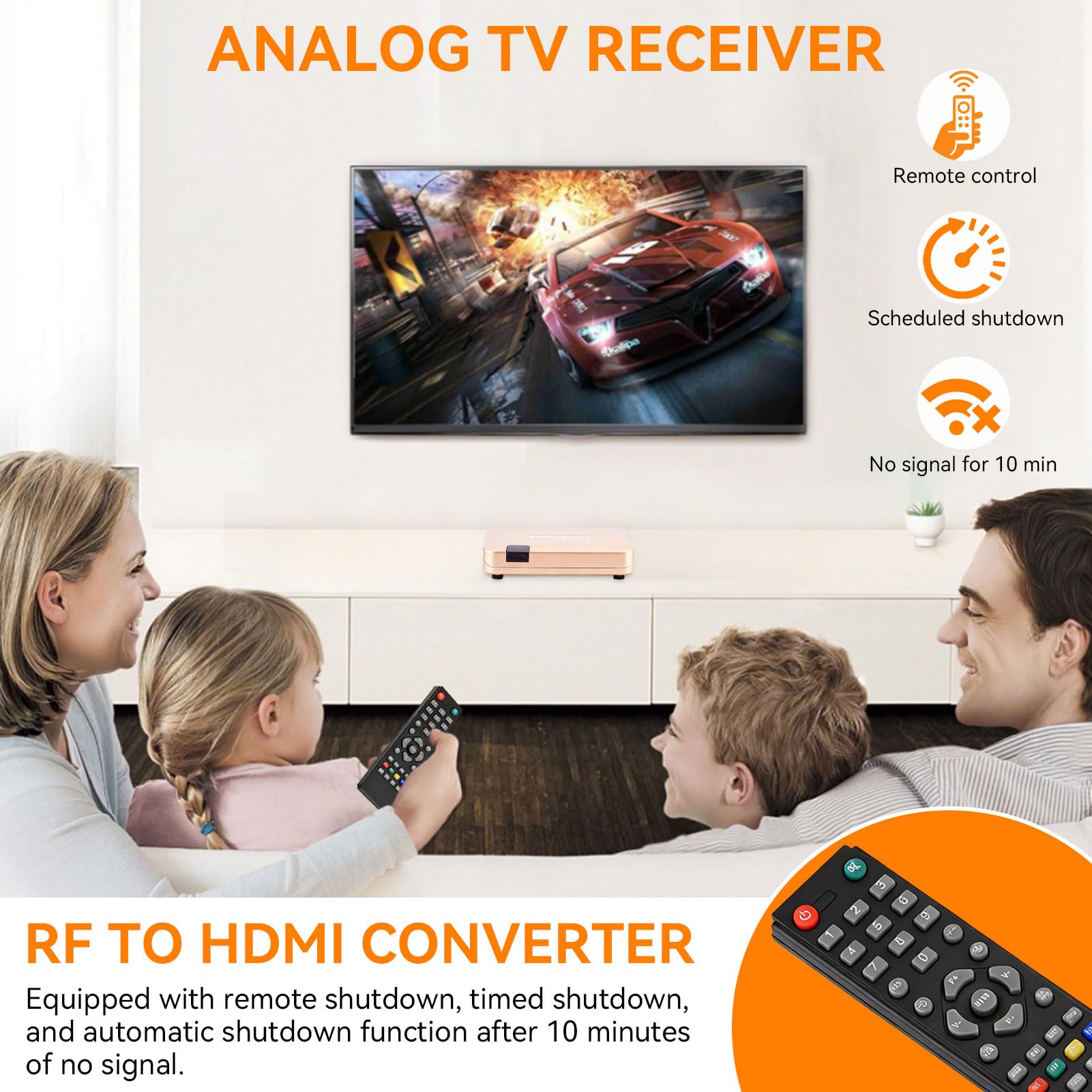 Agatige Ricevitore TV Analogico, Adattatore Convertitore da RF a HDMI con Telecomando, per Proiettori/Insegnamento Multimediale(Spina UE)