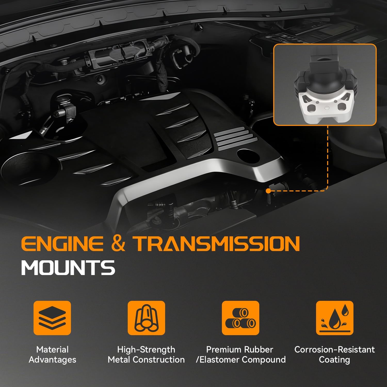 Engine Motor Mount Set for Ford Focus 2.0L 2.3L 2005-2007, Transmission Mount, Rear Torque Strut Mount, Front Right Motor Mount, Steel