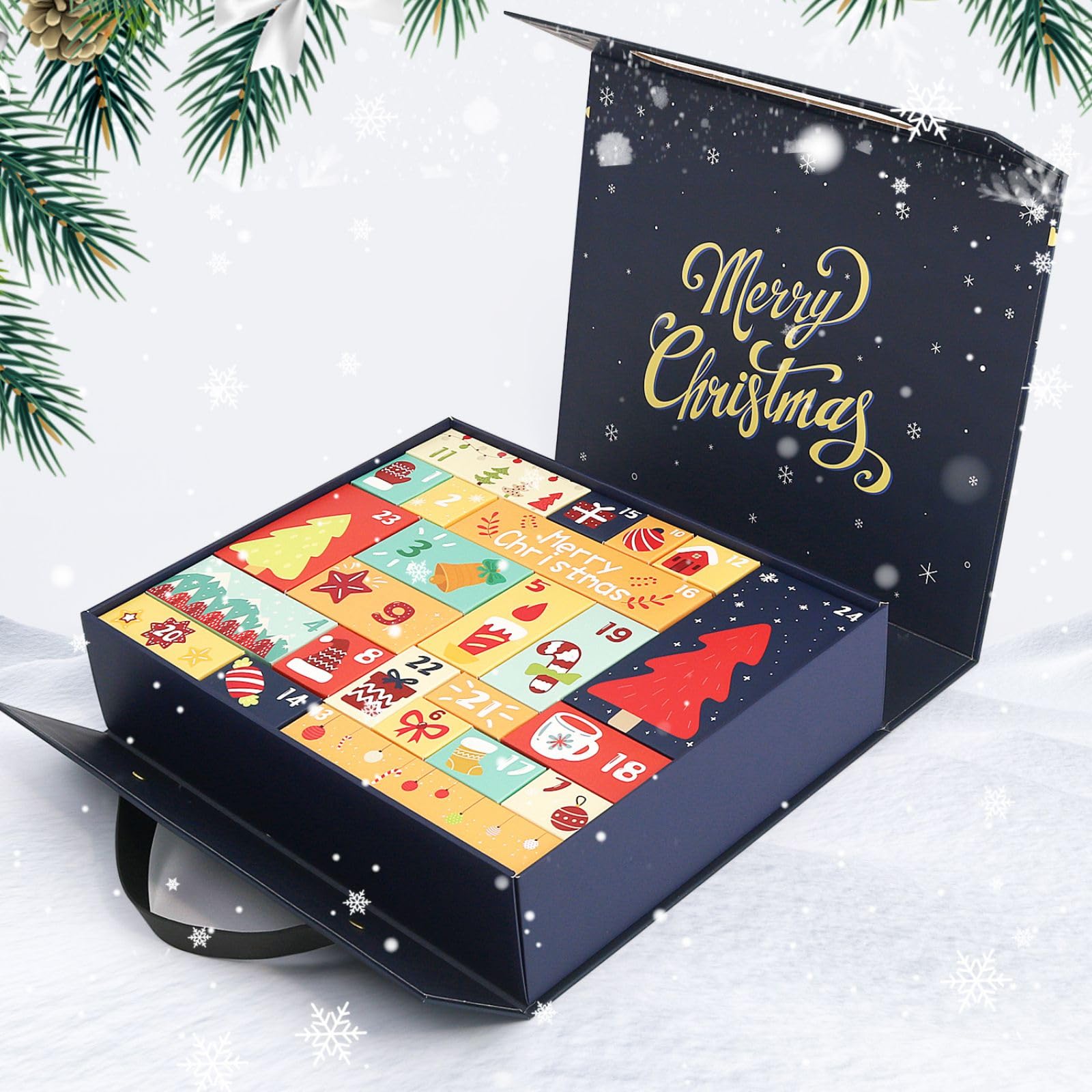 CustmArti DIY Weihnachten Diamond Art Painting Adventskalender Set Kinder 24 Fächer Überraschung Basteln Motive Glitzer Kristalle Werkzeuge Urlaub Dekoration-A