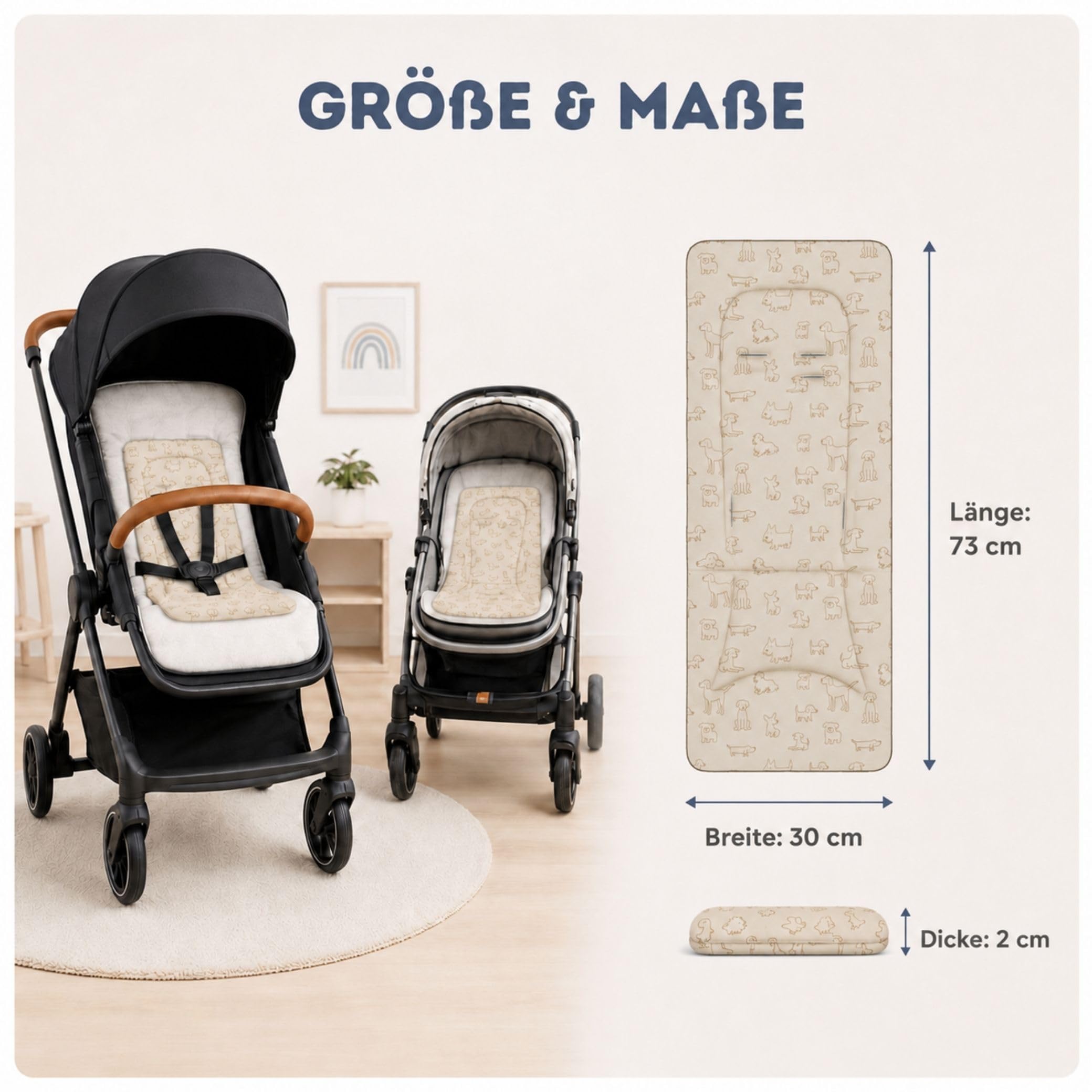 Fillikid Wendeauflage | Sitzauflage Baumwolle Jersey für Buggy und Kinderwagen mit Gurtschlitze | Einlage zum Abnehmen Zubehör Sommer & Übergangszeit | komfortable Sitzunterlage Babywagen