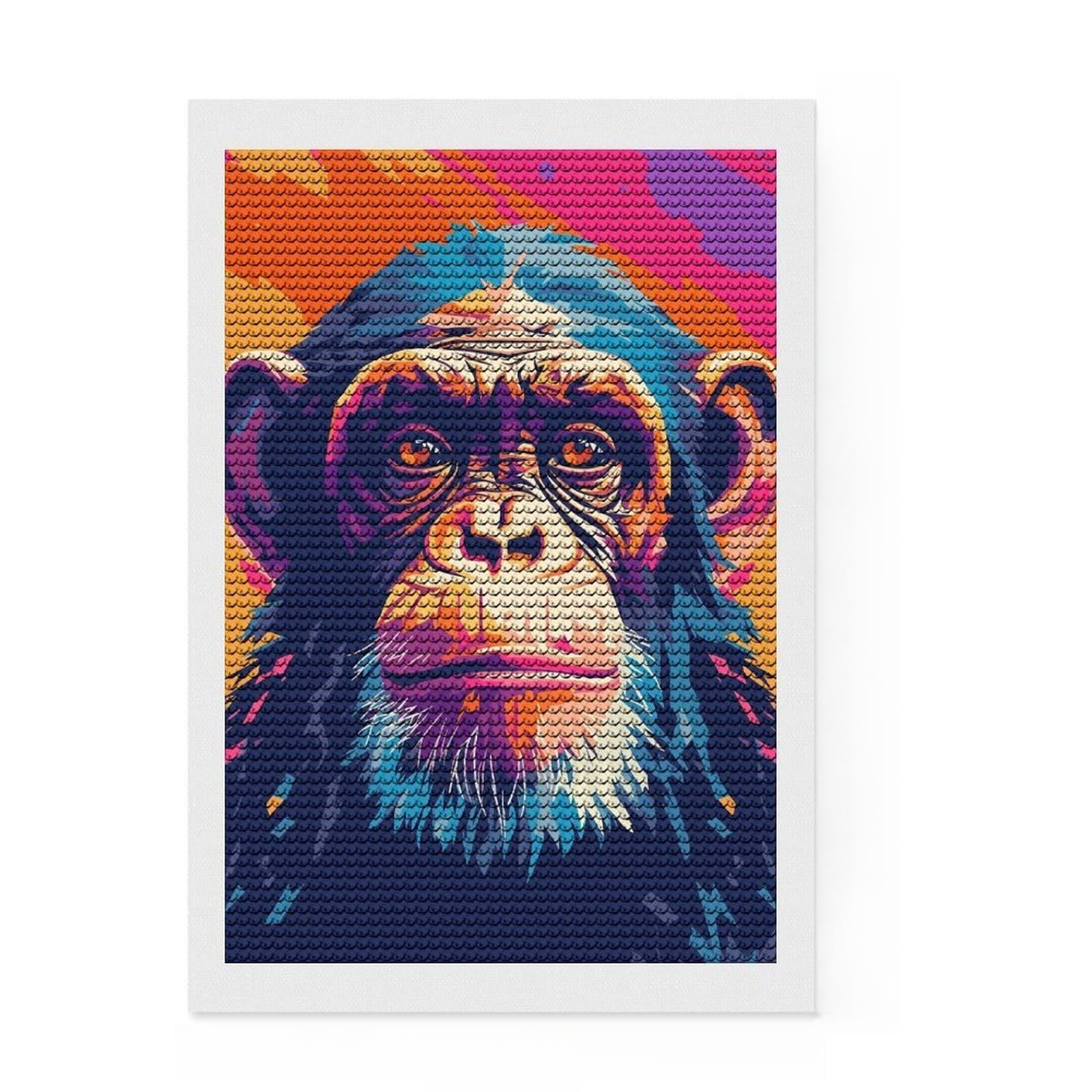 Junmoney Monkey Animal Pop Art Diamond Painting Set 8"x12", Neat Printed Canvas, Fun Craft Experience, Boho Decor, Christmas Gift, Printed Canvas
