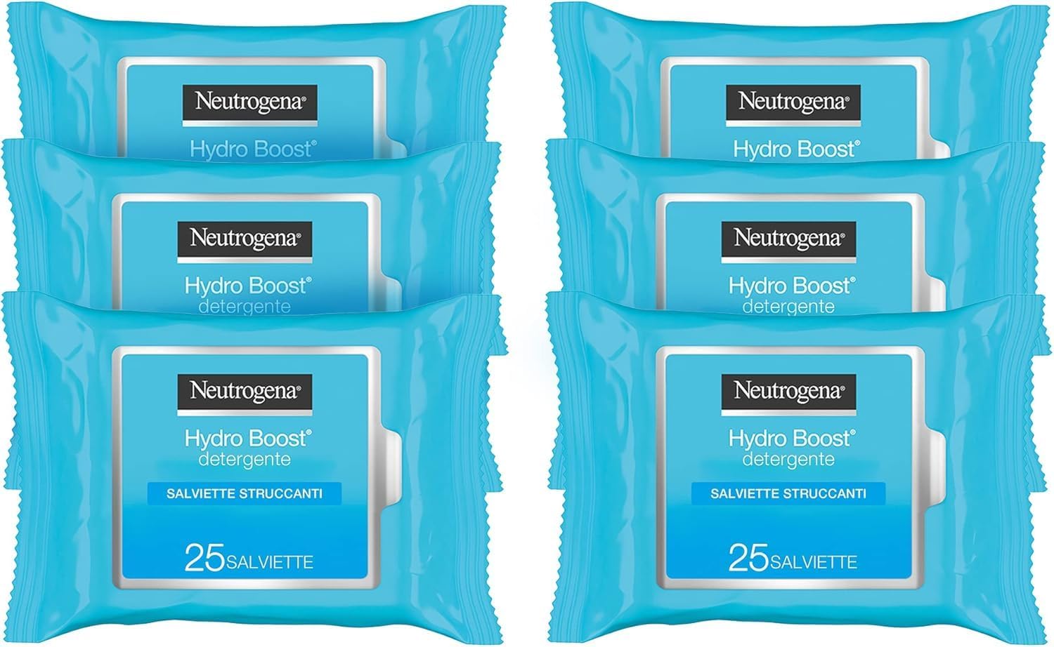 Neutrogena Hydro Boost Salviette Struccanti, 6 confezioni da 25 pezzi