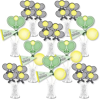 Big Dot of Happiness You Got Served - Tennis - Baby Shower or Tennis Ball Birthday Party Centerpiece Sticks - Showstopper Table Toppers - 35 Pieces